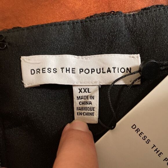 Dress the Population Black Sylvia Dress Sequinned Structured Bodice Cocktail XXL - Picture 12 of 15